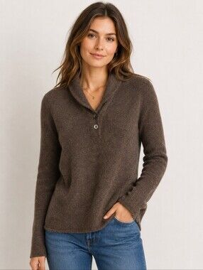 Gap Ladies Brown Knit Shawl Collar Two Button Pullover Sweater Size Large